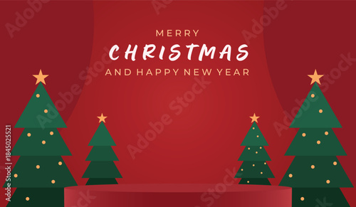 Podium shape for show cosmetic product display for christmas day or new years. Stand product showcase on red background with lighting christmas. vector design
