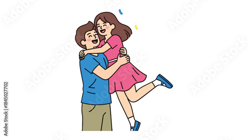Romantic Embrace of Young Couple: A cheerful couple locked in an affectionate hug, symbolizing love, care, and unity. The vibrant image evokes joy and warmth.