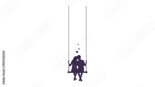 Sweet Silhouette of Romance: Two figures in love, silhouetted against a simple backdrop, share a moment of tender intimacy on a swing.