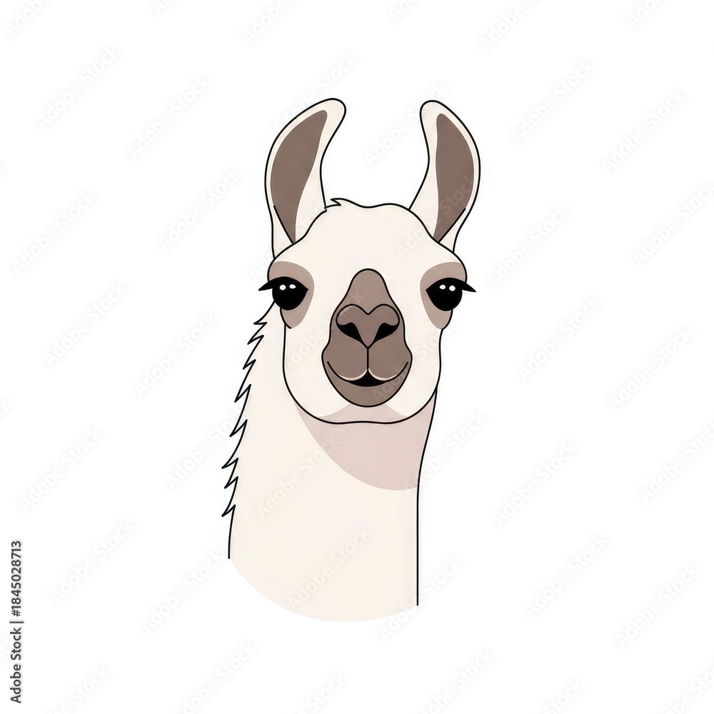 Obraz premium Cute Llama Head Portrait Illustration on White Background.
