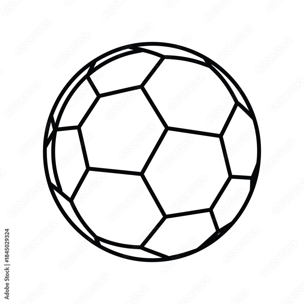 Fototapeta premium Simple black and white line art drawing of a classic soccer ball
