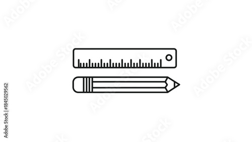 Black and white line art icon of a ruler and sharpened pencil