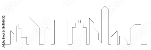 Minimalist continuous line art drawing of a modern city skyline featuring various abstract buildings representing contemporary urban architecture design concept isolated on transparent background