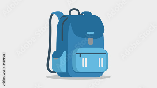 Blue backpack illustration with front pockets and straps, on a light gray background