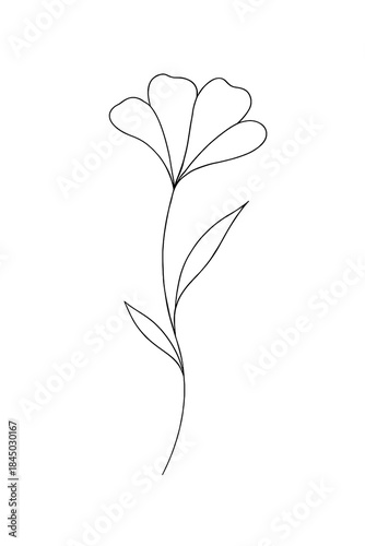 Elegant single line drawing of a delicate flower with leaves