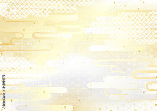 日本の伝統模様を組み合わせた華やかな金銀のベクター背景イラスト