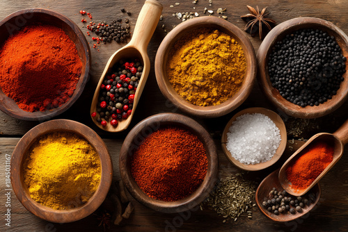 Fototapeta Naklejka Na Ścianę i Meble -  Colorful spice collection cooking ingredients