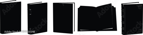 Book silhouette icons, black and white book set, open and closed book graphics, vintage reading symbols, library clipart pack