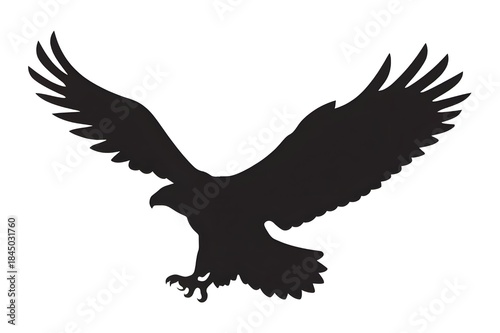 Powerful eagle diving downward with wings angled back in a bold high contrast vector silhouette on white background - AI Generated