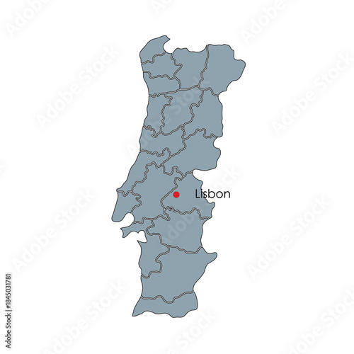Quadro em tela Map of Portugal with Lisbon highlighted simple vector