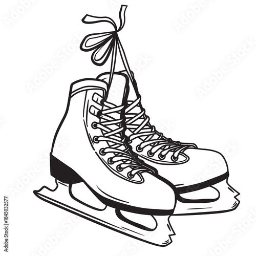 A pair of classic ice skates. Sketch Illustration on a transparent background