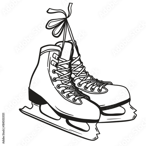 A pair of classic ice skates. Sketch Vector illustration isolated on white background