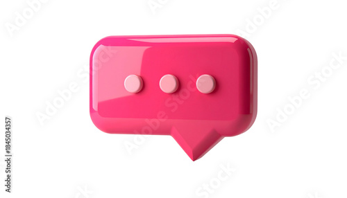 3D-rendered pink chat bubble with three dots, rendered against a black background