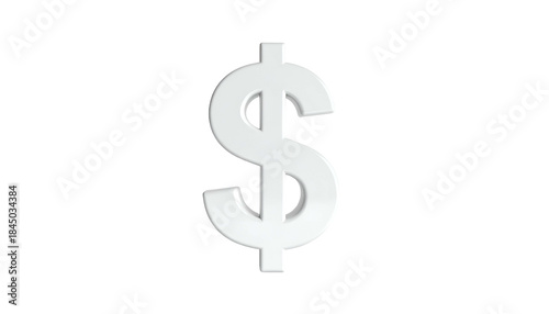 A glossy, white dollar sign with subtle shadows against a stark black background