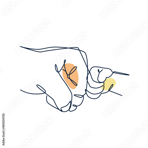 Father and baby fist bump one line drawing. Father and baby fist bump single line illustration. Father and baby fist bump minimalist line art. Father and baby fist bump vector art