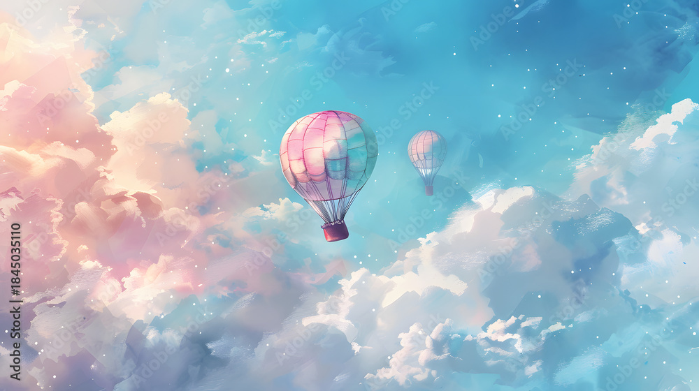 Naklejka premium whimsical hot air balloons floating in the sky