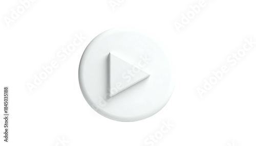 A white, 3D-rendered play button icon against a solid black background (1)