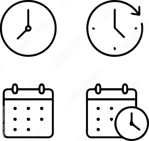 Time and Clock Line Icon Set