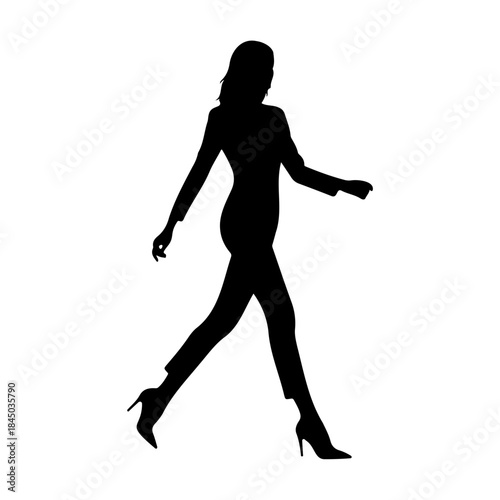 Silhouette of a woman walking in high heels isolated on white background