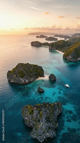 Tropical Island Paradise Aerial View at Golden Hour