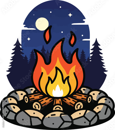 Dynamic vector illustration of intense fire flames with realistic orange, yellow, and red gradients, flickering edges, and smoky trails in high-detail style. Versatile graphic perfect for danger icons