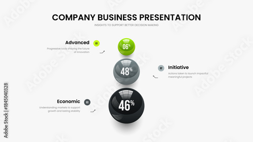 Sales Development 3 Element Graph Slideshow Template. Minimal Report Three Option Diagram Slide Design. Elegant Solution Frame Layout Vector Illustration.