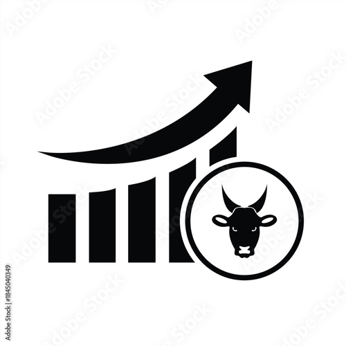 The black bull icon symbolizes rising stock market trends and financial success. vector illustration