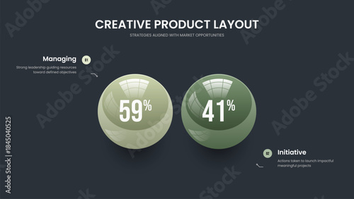 Market Development Presentation Template Vector Illustration. Financial Analysis 2 Element Infographic Frame Design. Marketing Insight Two Option Diagram Slide Layout.
