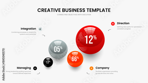 Advertising Report Four Element Chart Frame Design. Business Innovation 4 Step Diagram Slide Layout. Simple Plan Presentation Template Vector Illustration.