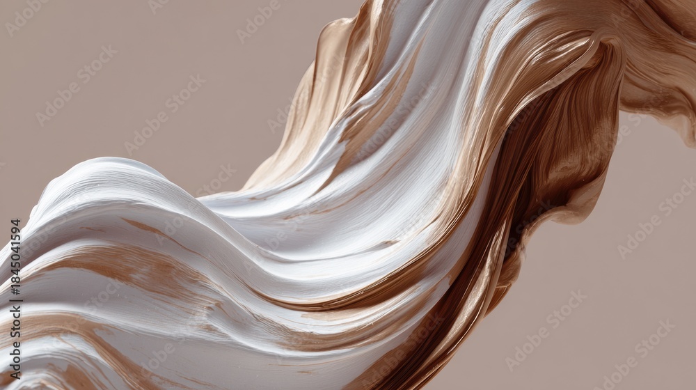 Fototapeta premium Fluid Paint Ribbon Sweeps Across a Neutral Background, Creating an Elegant Contrast With Soft Tones and Smooth Textures During Daytime