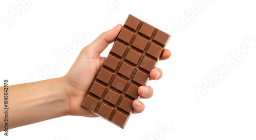 Hand holding large chocolate bar