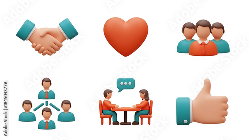 A set of business and social networking 3d icons representing communication and teamwork