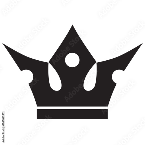 Bold, black silhouette of a highly stylized royal crown with geometric points and curves, which gives it a distinctly modern look. Related to authoritative, majestic royalty symbolism, luxury, success