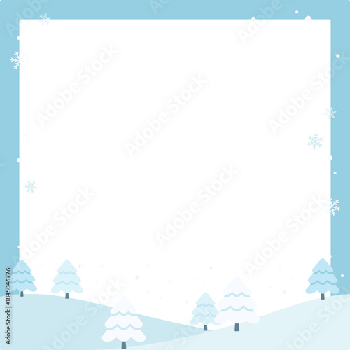 Cute Winter Background Illustration with Snowy Landscape and Blank Space for Text or Photo