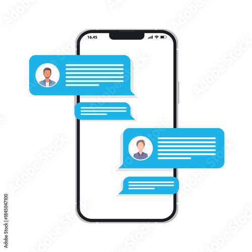 Chat messages notification on smartphone vector illustration. Chat bubbles on mobile phone screen