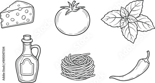 Food, seamless doodle pattern. Endless horizontal texture design with colored sketches, breakfast, morning coffee, lunch snacks. Italian Dolce Vita style scribbles.