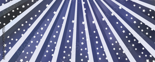 Sunlight horizontal background. Blue and white color burst background with shining stars. Vector illustration. Sun beam ray sunburst pattern backdrop. Magic, festival, circus poster