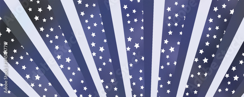 Sunlight horizontal background. Blue and white color burst background with shining stars. Vector illustration. Sun beam ray sunburst pattern backdrop. Magic, festival, circus poster