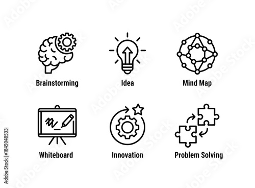 Brainstorming Idea Mind Map Whiteboard Innovation Problem Solving Minimal Bold Line
