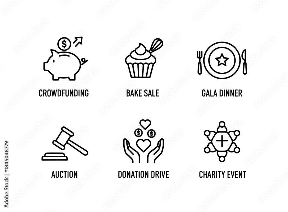 Fototapeta premium Charity Event Crowdfunding Bake Sale Gala Dinner Auction Donation Drive Minimal