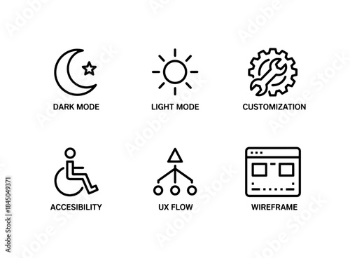 Dark Mode Light Mode Customization Accessibility UX Flow Wireframe Minimal Bold