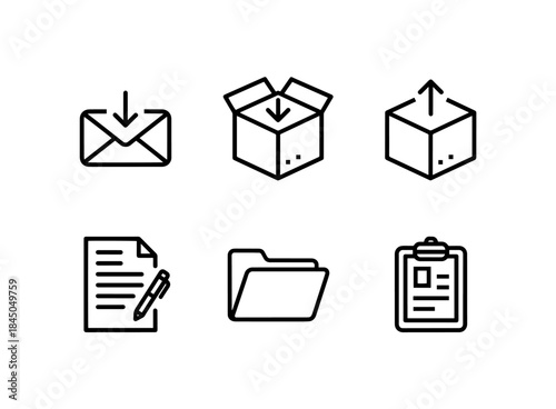 Email Inbox Outbox Document File Folder Clipboard Minimal Bold Line Icon Set