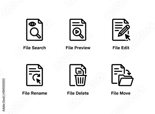 File Search File Preview File Edit File Rename File Delete File Move Minimal Bold Icon Set