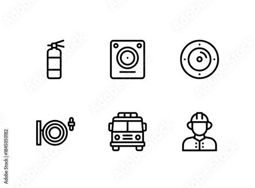 Fire Extinguisher Fire Alarm Smoke Detector Fire Hose Fire Truck Firefighter Minimal Bold Icon Set