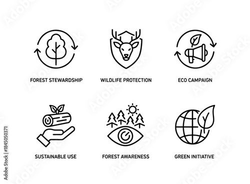 Forest Stewardship Wildlife Protection Eco Campaign Sustainable Use Forest Awareness Minimal Bold Icon Set