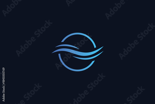 Modern Minimal Ocean Wave Logo Design on Blue Background
