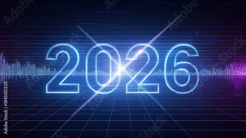 Abstract Neon 2026 Digital Banner
Futuristic “2026” neon text with electric blue lines, luminous X-shape, and abstract tech background illustration.
