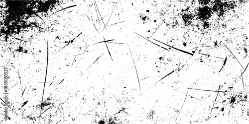 Dynamic vector design featuring bold black ink splatters and textured stains on a clean white background.