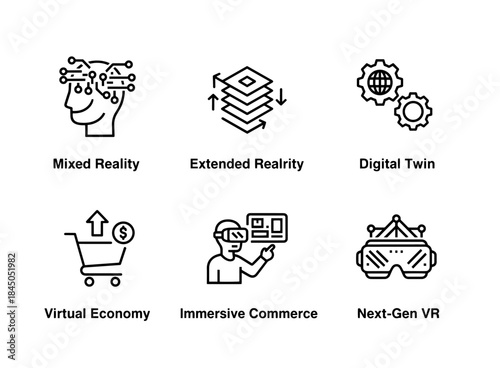 Mixed Reality Extended Reality Digital Twin Virtual Economy Immersive Commerce Minimal Icon Set