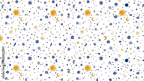 Seamless pattern with colorful stars playful geometric shapes vibrant repeat background texture isolated on white background
